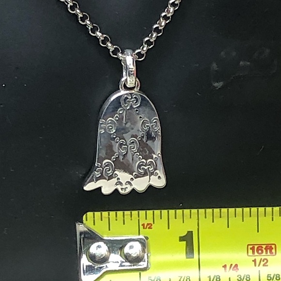 GUCCI Sterling Silver Ghost GG Monogram Necklace 21” Unisex NIB - Picture 15 of 17